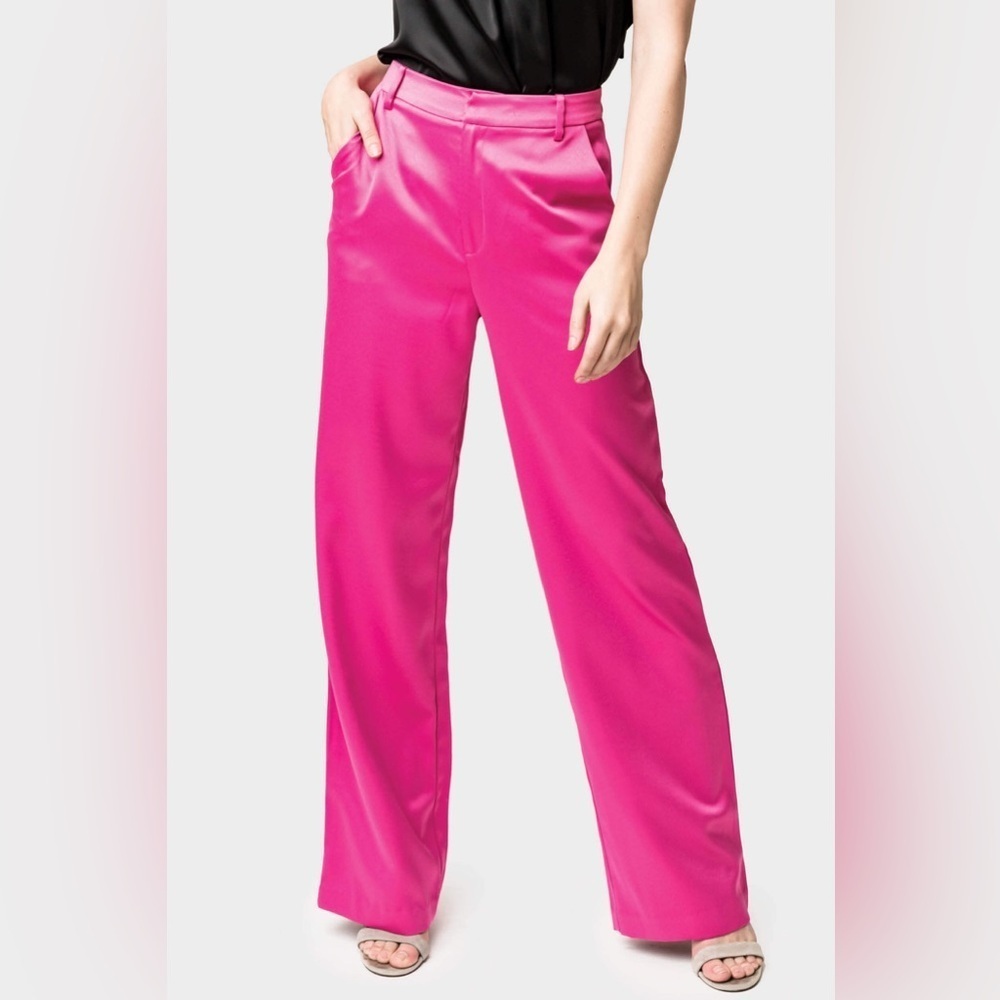 NWT Gibsonlook Lindsey Fuchsia Satin Wide Leg Trousers XS